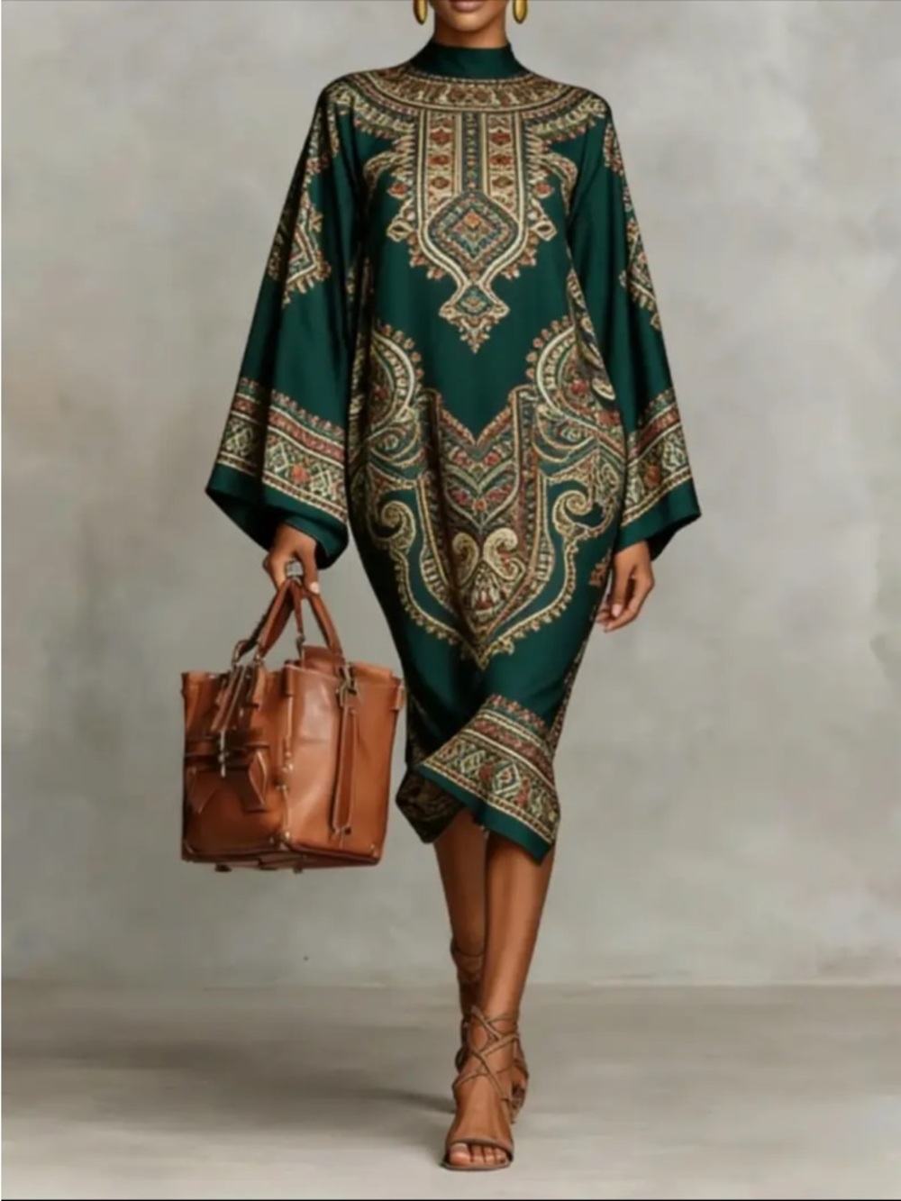 Emerald Green Paisley Print Midi Dress nwot
